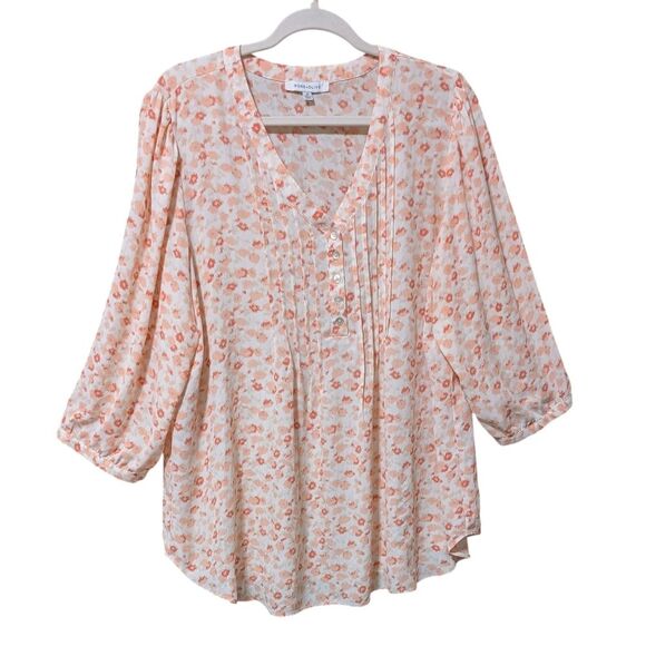 Rose + Olive pink floral top ditzy whimsical garden poppy pin tucks 3/4 size 1X - Picture 1 of 11